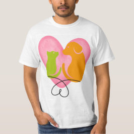 Söt hund och katt hjärta siluett husdjur älskare b t shirt