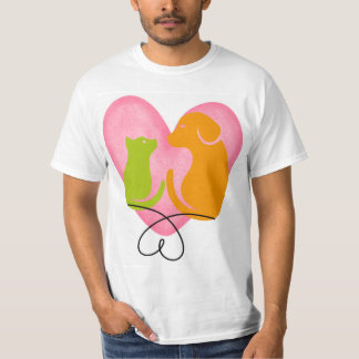 Söt hund och katt hjärta siluett husdjur älskare b t shirt