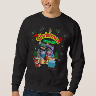 Söt hund och katt jul squad design lång ärmad tröja