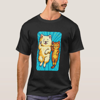 Söt hund och katt, vänner som sover, kärlek till d t shirt