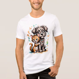 Söt hund- och kattvänskapssajten tecknad design t shirt