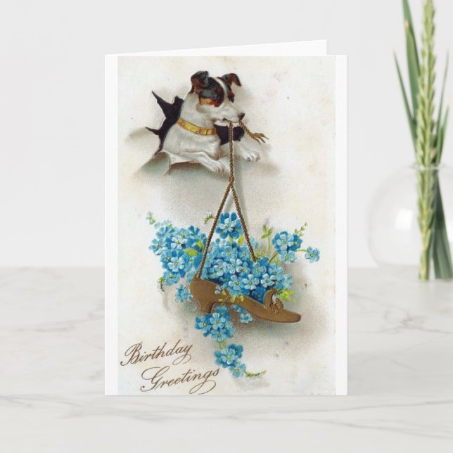 Söt hund och sko födelsdagsgratulationer kort (Framsida)