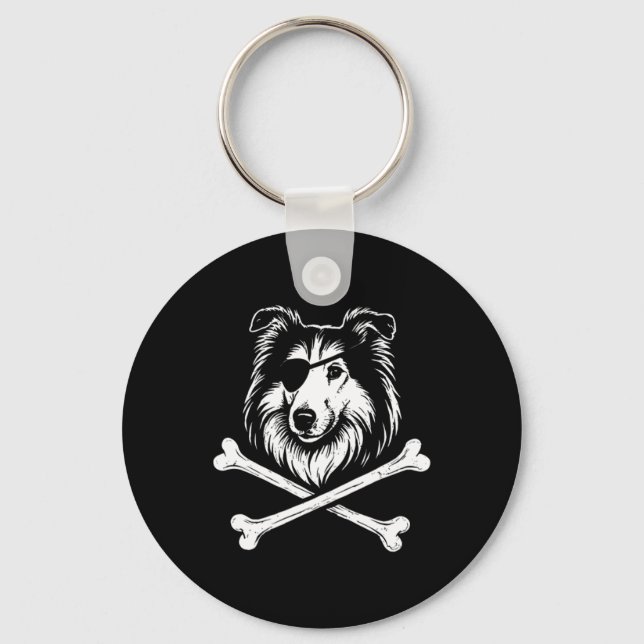 Söt hund Pirat Collie Crossbones Nyckelring (Framsida)