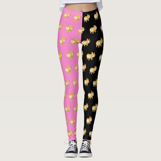 söt hund prumpa kärlek corgi shock rosa svart leggings (Framsida)