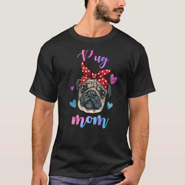 Söt hund Pug Mamma Mor Valp Mor T Shirt (Framsida)