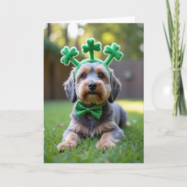 Söt hund Shamrock-båge-kort Kort (Framsida)