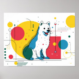 Söt hund sitter i en färgrik konstmiljö poster