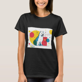 Söt hund sitter i en färgrik konstmiljö t shirt
