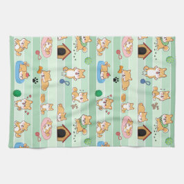 Söt hund som leker hoppande sovande kökshandduk