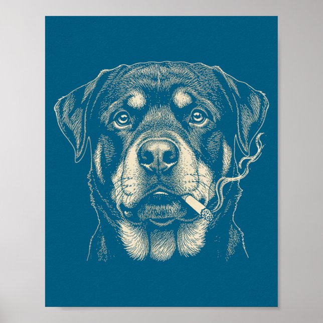 Söt hund som röker cigarett rolig Rottweiler Poster (Framsidan)
