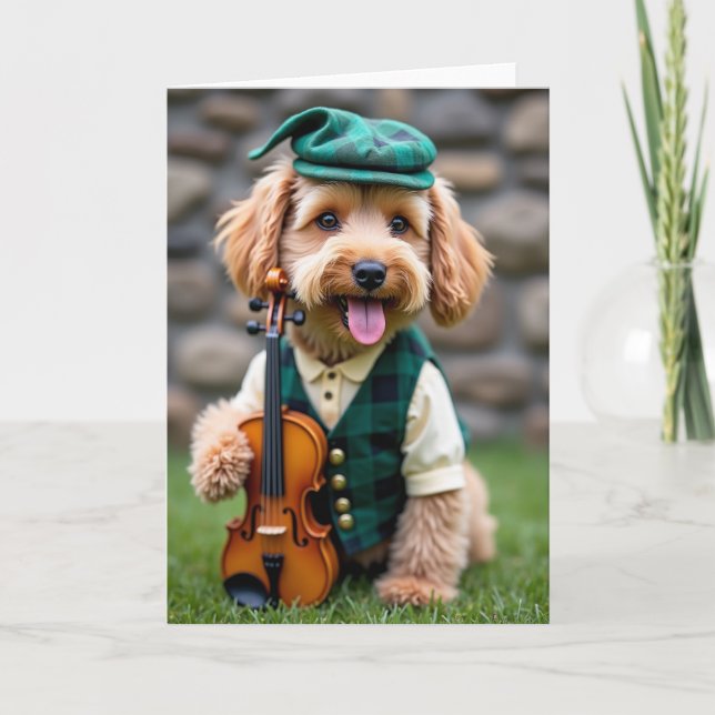 Söt Hund Spelar Fiol Kort (Framsida)