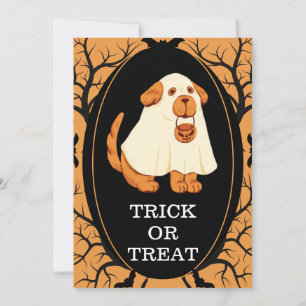 Söt Hund Spöke Barn Halloweenfest Svart Orange Inbjudningar
