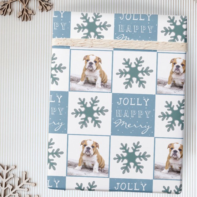 Söt Hund Valp Husdjur Foto Snöflinga Jul Presentpapper (Skapare uppladdad)
