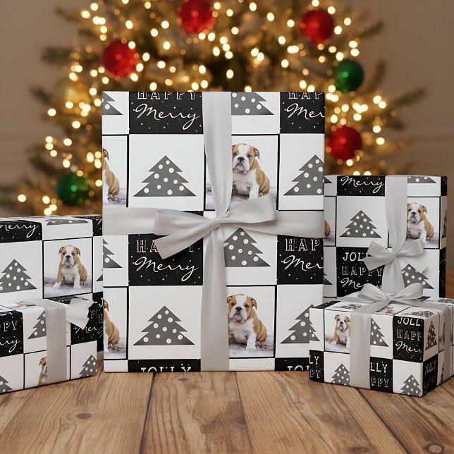 Söt Hund Valp Husdjur Glad Svart Julgran  Presentpapper (Skapare uppladdad)