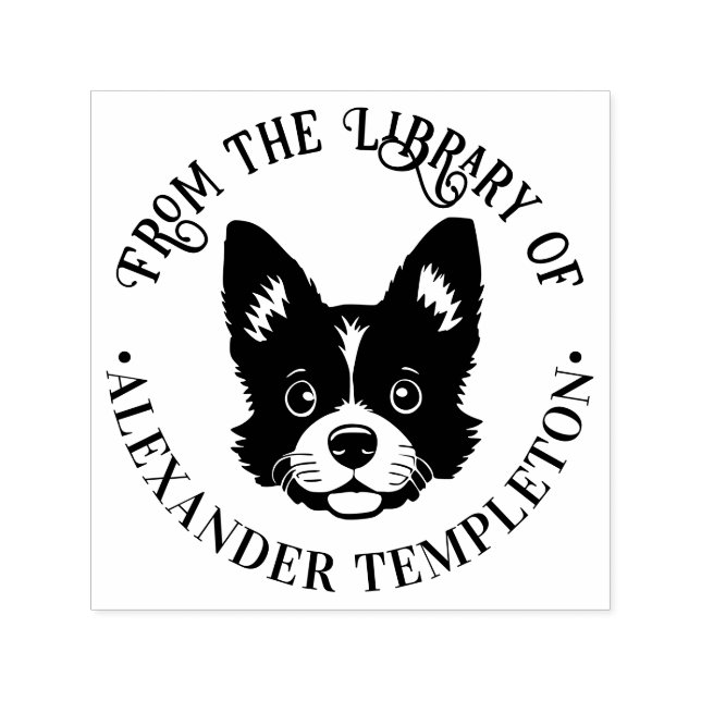 Söt hundansikte “Från bibliotek av” Boknamn Självfärgande Stämpel (Design)