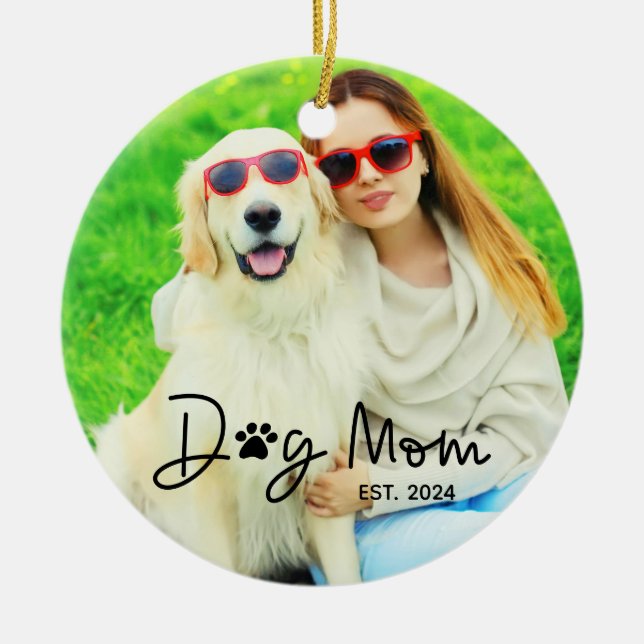 Söt Hundmamma Foto Julgransprydnad Keramik (Framsidan)
