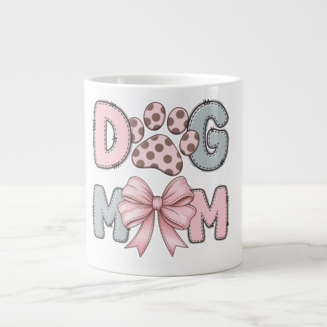 Söt hundmamma-mugg | Rosa båge Paw Print kaffekopp Jumbo Mugg (Framsidan)