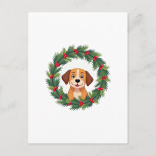 Söt hundnos julkrans jul hundmamma D Vykort