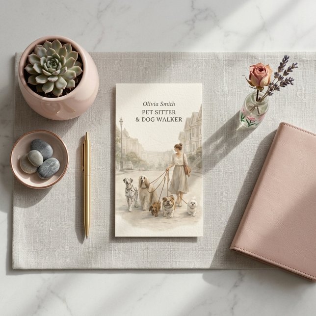 Söt hundpromenerare petsittare flicka visitkort (Skapare uppladdad)