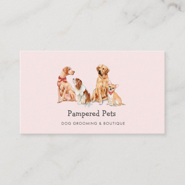 Söt hundvårds Pet-boutique Rosa Visitkort (Framsida)