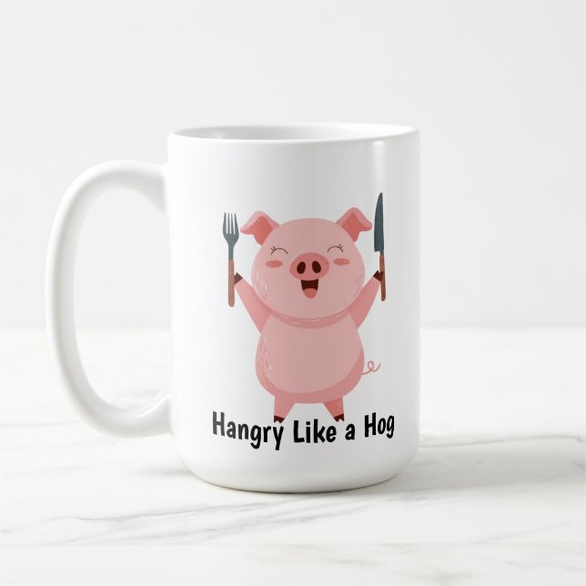 Söt hungrig gris dekalsticker kaffemugg (Vänster)