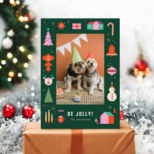 Söt husdjurs hund färgrik ram jul foto julkort