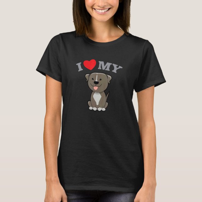 Söt husdjurs hund JAG ÄLSKAR MIN PITBULL T Shirt (Framsida)