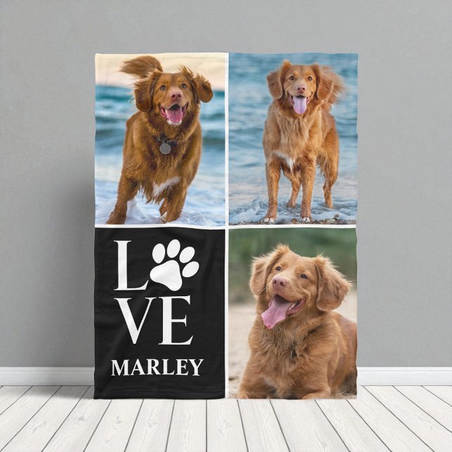 Söt husdjurs hundälskare tassavtryck 3 Foto Collag Fleecefilt (Skapare uppladdad)