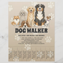 Söt husdjurssittare Hundpromenad Anpassad marknads Reklamblad