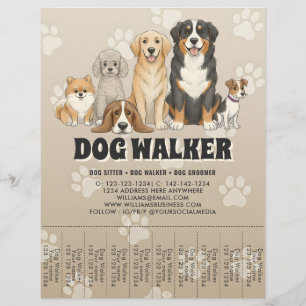 Söt husdjurssittare Hundpromenad Anpassad marknads Reklamblad