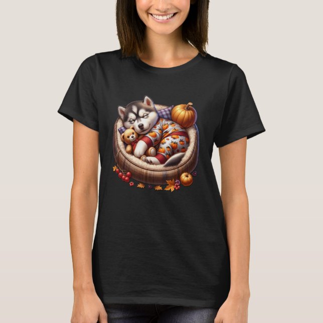 Söt Husky Höst Dekor Höststämning för Mysig Säsong T Shirt (Framsida)