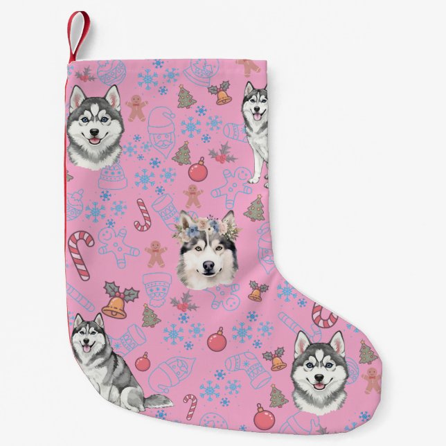 Söt Husky Hund Jul Vinter Sömlös Mönster  Liten Julstrumpa (Framsidan)