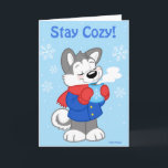 Söt husky-kort helgkort<br><div class="desc">Önska någon en vänlig högtidshälsning med denna mysiga lilla husky,  inklädd med sin varma choklad.</div>