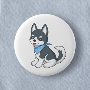 Söt Husky Valp Hund Knapp