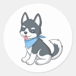 Söt Husky Valp Hund Runt Klistermärke