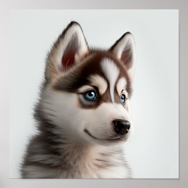 Söt Husky Valp Porträtt (Hund) | Fyrkantig 1:1 Poster (Framsidan)
