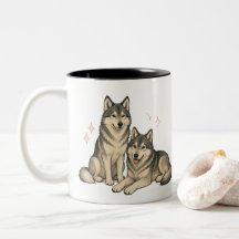 Söt Husky & Varg Duo Mugg | Siberian Husky Älskare