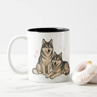 Söt Husky & Varg Duo Mugg | Siberian Husky Älskare