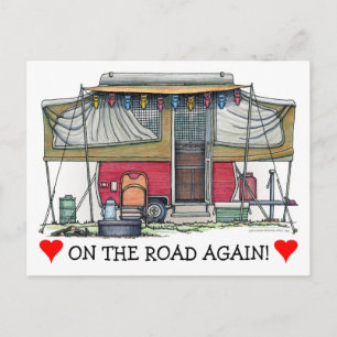 Söt husvagn Vintage utfällbar camper resestrailer Vykort