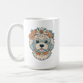Söt huvud-maltipoo-hund-med-blommor kaffemugg