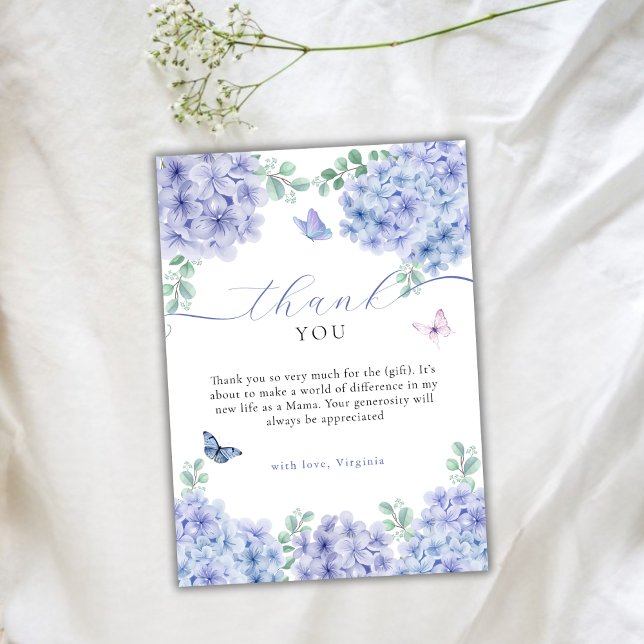 Söt Hydrangea Blommigt Garden Baby Shower Tack Kort (Sweet Hydrangea Floral Garden Baby Shower Thank You Card)