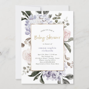 Söt Hydrangea Flowers och Guld Babyskor Inbjudningar