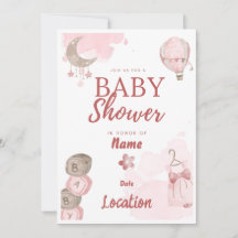 Söt i inbjudan till Rosa Baby Shower