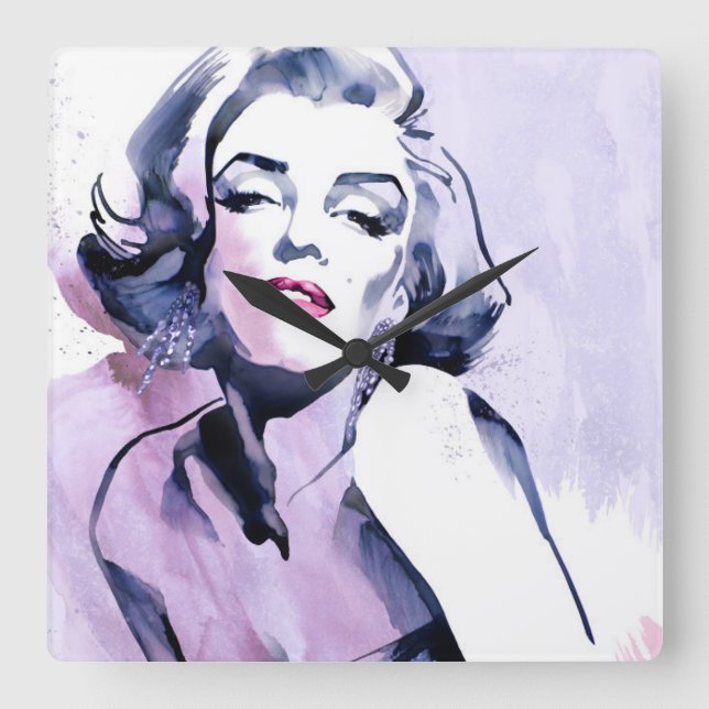 Söt i lilor fyrkantig klocka (Framsida)