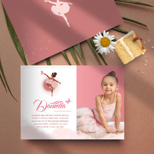 Söt i Rosa Ballerina Födelsedagsfest Photo Inbjudningar