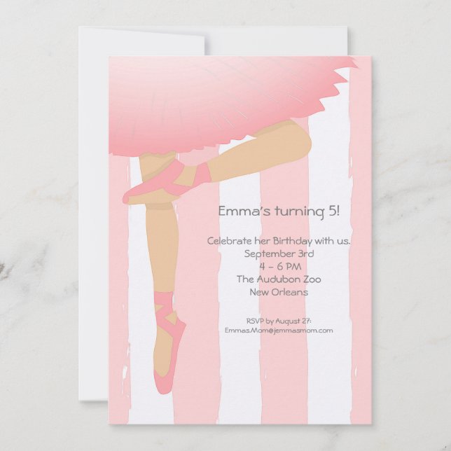 Söt i Rosa.  Barns Ballerina Födelsedagsfest Inbjudningar (Framsida)