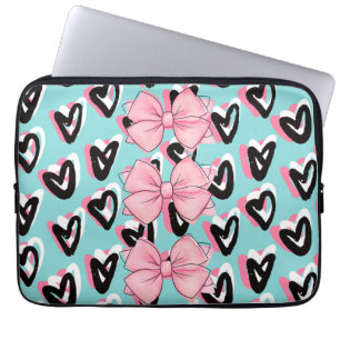 Söt i Rosa & Black BowHeart Laptop sleeve