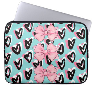 Söt i Rosa & Black BowHeart Laptop sleeve
