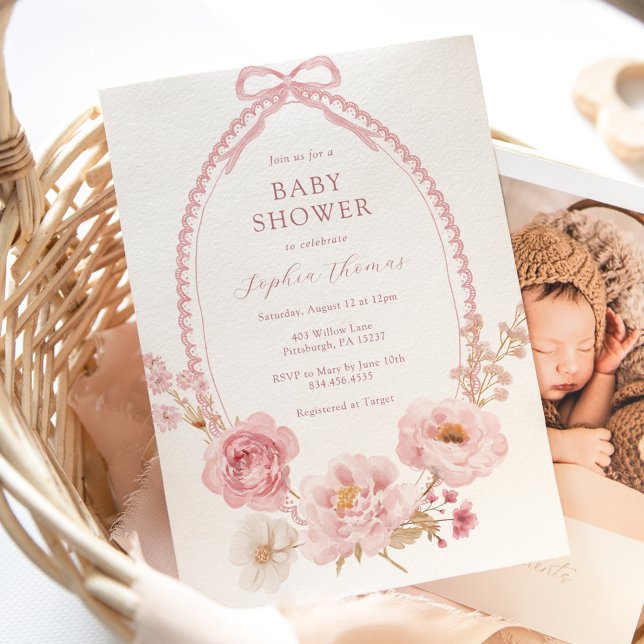 Söt i rosa blommande baby shower inbjudningar (Skapare uppladdad)