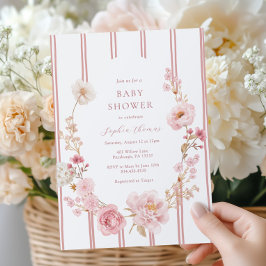 Söt i Rosa Blommigt Baby Shower-inbjudan Inbjudningar